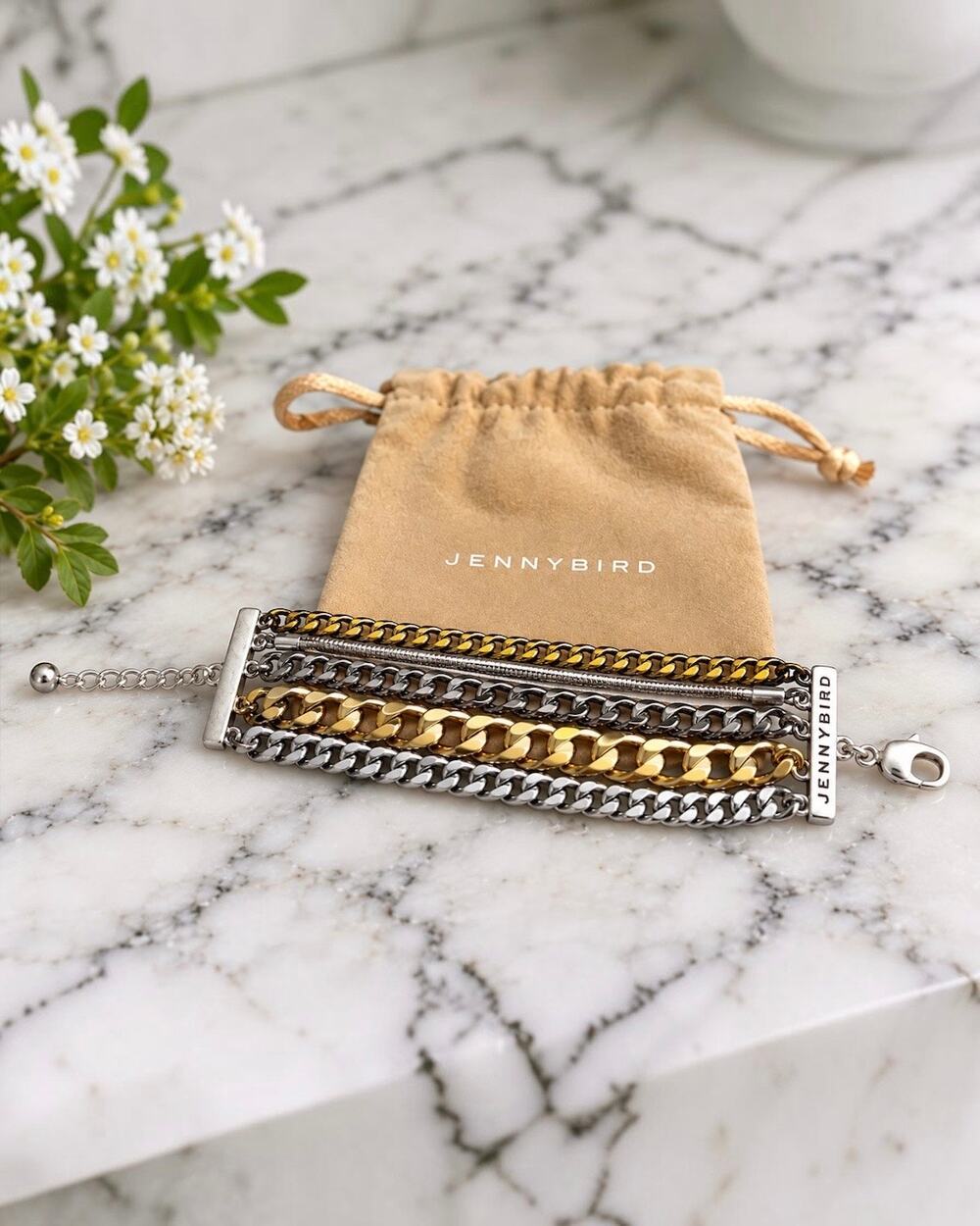Jenny Bird Austin Cuff Mixed Metal Multi Chain Bracelet w/ Pouch EUC